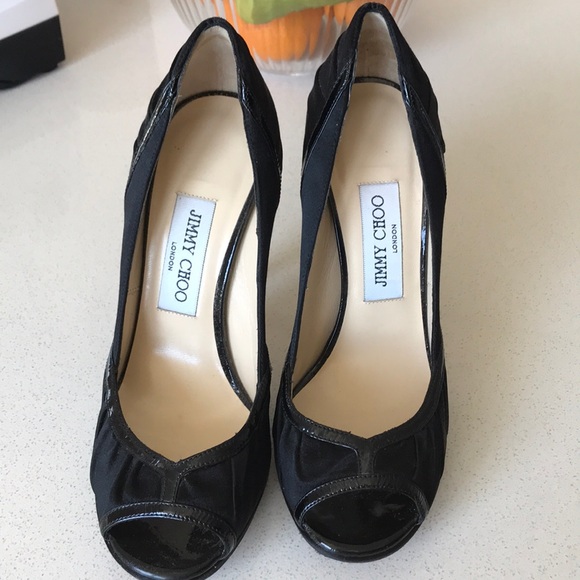 Jimmy Choo Black Patent Satin Heels - Picture 7 of 8